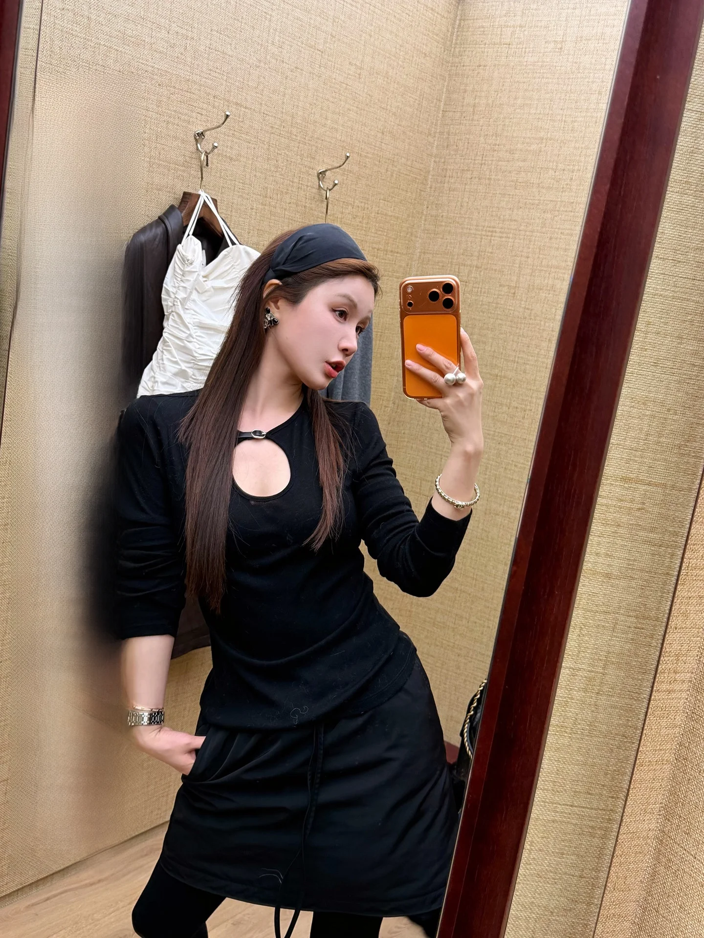 

Ele Ballet Hollow out Knitwear Women's Design Sensation Retro Aosphere Knitted irt round Ne ort Sle Long Sve