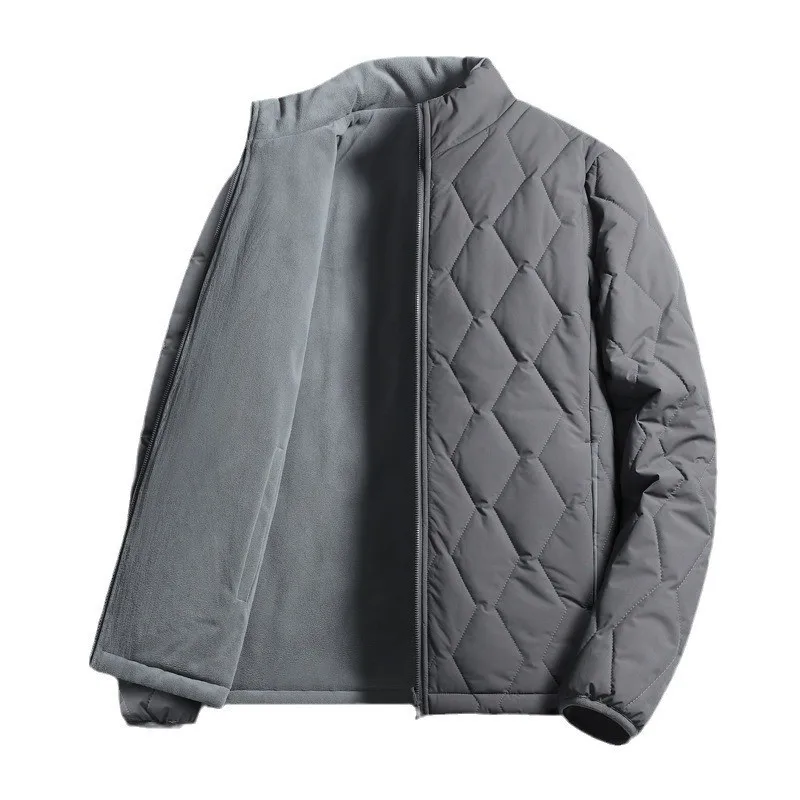Winter Men Jacket Simple Solid Color Plaid Stand Collar Male Coat Long Sleeve Zipper Two-sided Business Casual Man Outerwear