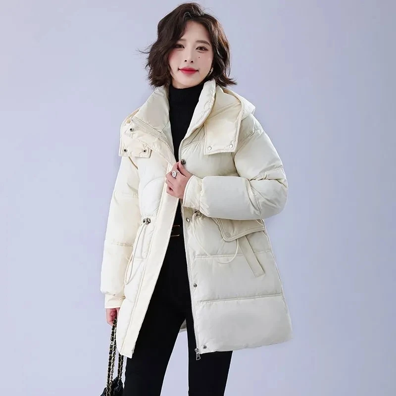 

Женское модное пуховое хлопковое пальто с капюшоном, стеганая зимняя куртка, толстые теплые повседневные парки, длинная верхняя одежда для женщин
