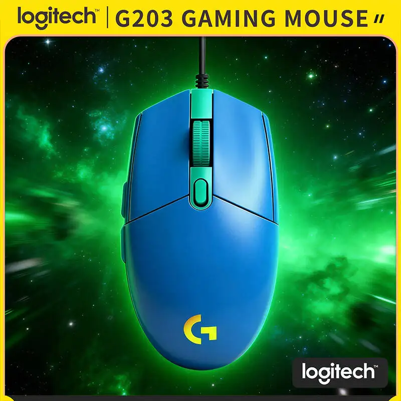 Logitech G203 Prodigy Ratón para juegos con cable 8000 DPI Iluminación RGB 6 botones Memoria integrada Cable de 2,1 m Windows ChromeOS