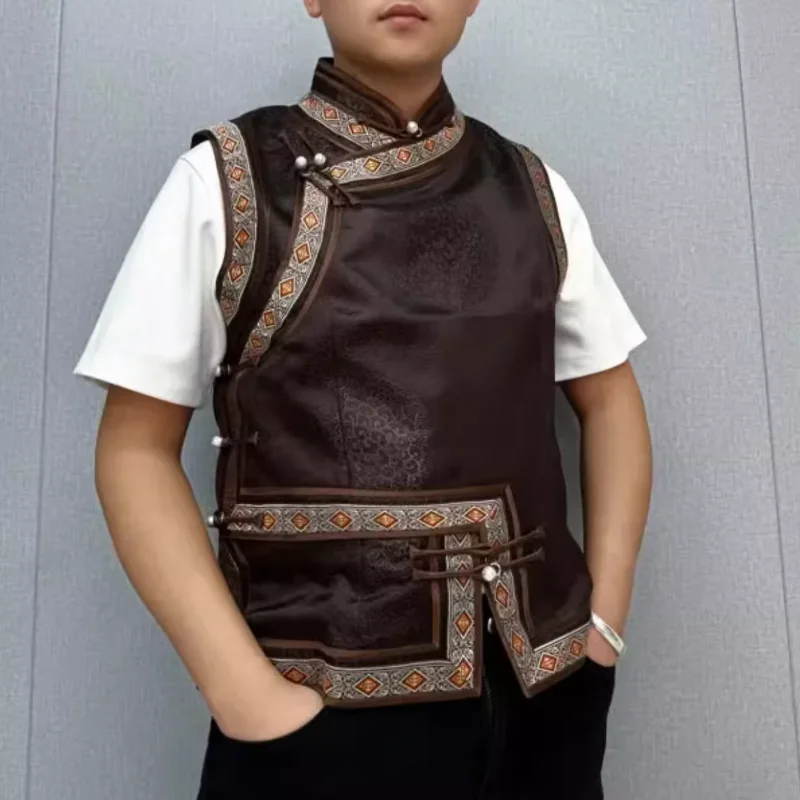 

Китайский этнический стиль, пара, модный двухслойный монгольский жилет