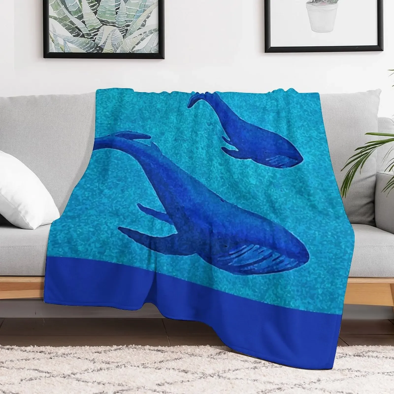 Water Blot Blue Whale Mother and Baby Throw Blanket warm for winter Sofa Throw decorative Blankets