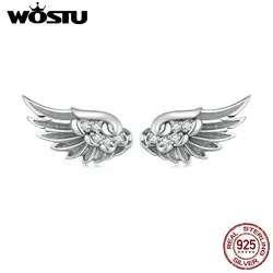 WOSTU Original 925 Sterling Silver Angel's Wing Earrings with Sparkling Zircon for Women Fine Jewelry Wedding Party Vintage Gift