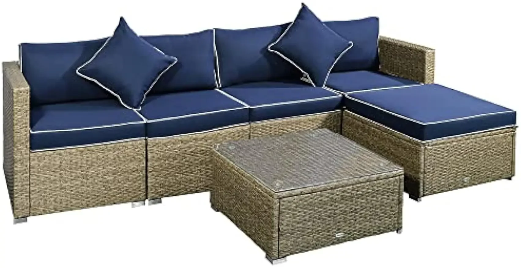 6 Piece Patio Furniture Set Outdoor Wicker Conversation Set All Weather PE Rattan Sectional Sofa Set with Ottoman