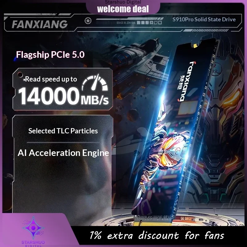 

FanXiang S910MAX High-Speed M.2 SSD 2T4T Large Capacity 14000MB/s Reading Speed Desktop PC SSD Solid State Drive PCIE5.0