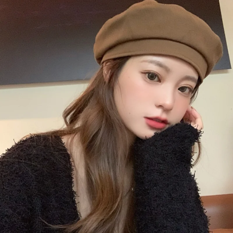 Vintage Cotton Beret Hats Solid Forward Peaked Cap Spring Summer Berets British Painter Hat Military Beret Women Streetwear Caps