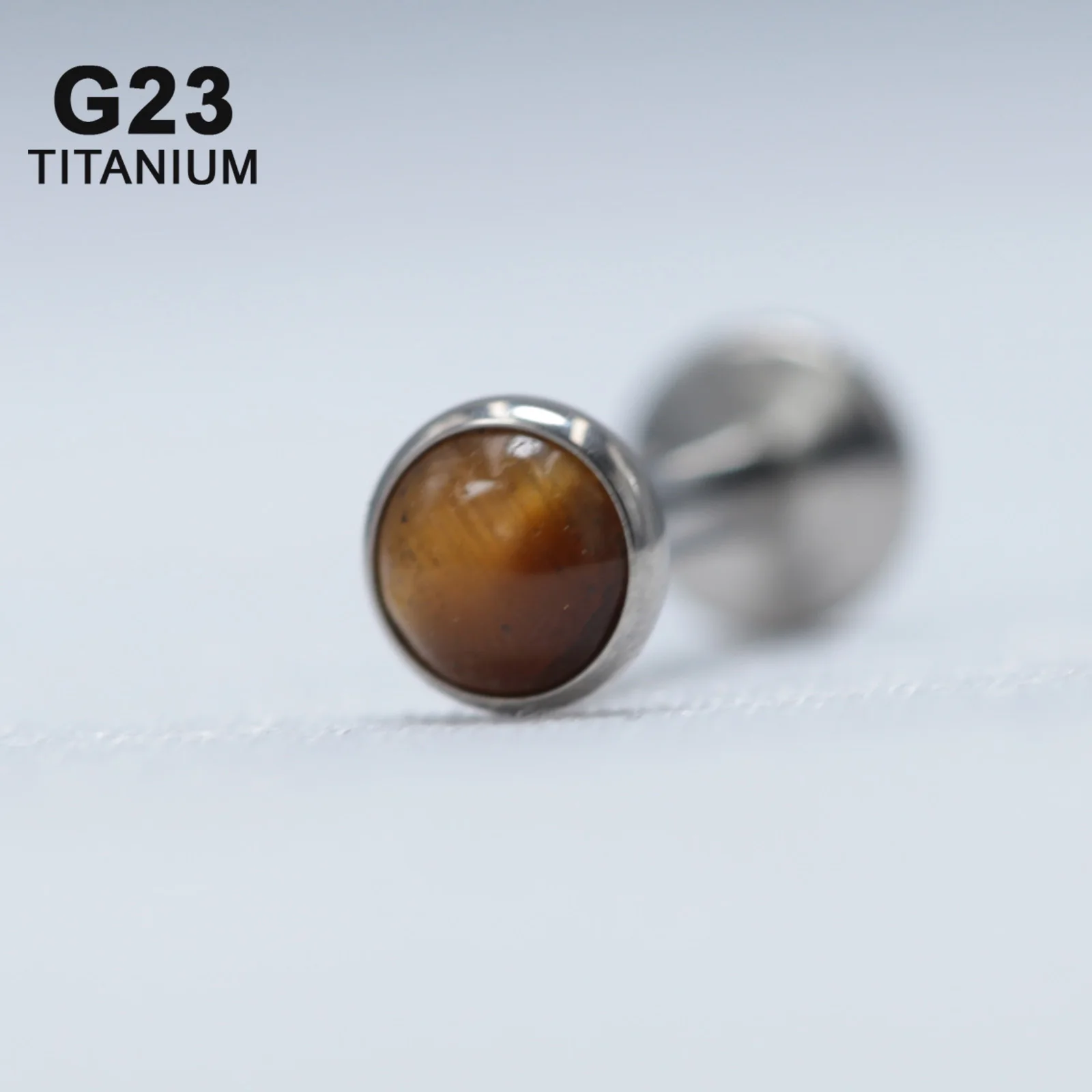 16G G23 Titanium Nature Stone Onyx Labret Stud Lip Ring Earing Helix Daith Conch Piercing Body Jewelry Internal Thread Tiger Eye