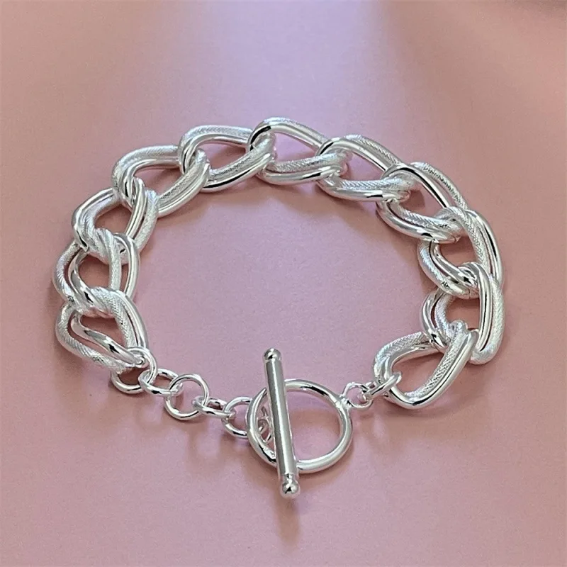 Armband aus 925er-Sterlingsilber, doppelschichtig, Doppelring, Damen, schlicht, modisch, Geburtstag, Party, Hochzeit, Jahrestag, Schmuck, Geschenk