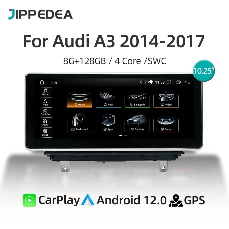 Android 12 Wireless CarPlay Car Radio For Audi A3 2014-2017 GPS Navigation 4G WiFi Bluetooth Car Multimedia Player IPS 1920*720