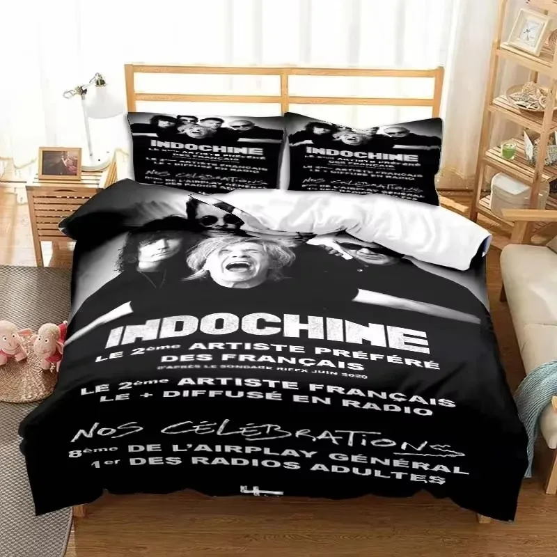 3D Print Indochine Rock Logo Bedding Set Double Twin King Duvet Cover Comforter Pillowcase Boys Girls Adults Bedroom