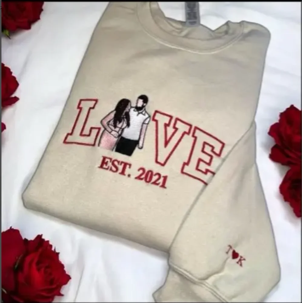 Embroidery Custom Portrait from Photo Love Sweatshirt photo Couple Portrait,Couples Portrait,Personalized Anniversary Gift