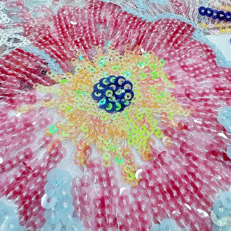 

90x130 см красочный цветок с блестками сетчатый материал вышитая ткань для платья свадебная вечеринка DIY ремесла шитье поставки одежды