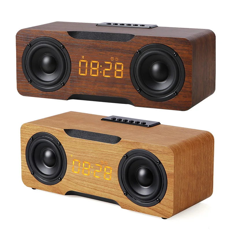 

PORTABLE Wooden LED Clock Display Alarm Function BT 5.0 Wireless Speaker 30W Big Power Heavy Subwoofer Computer TV Desktop Audio