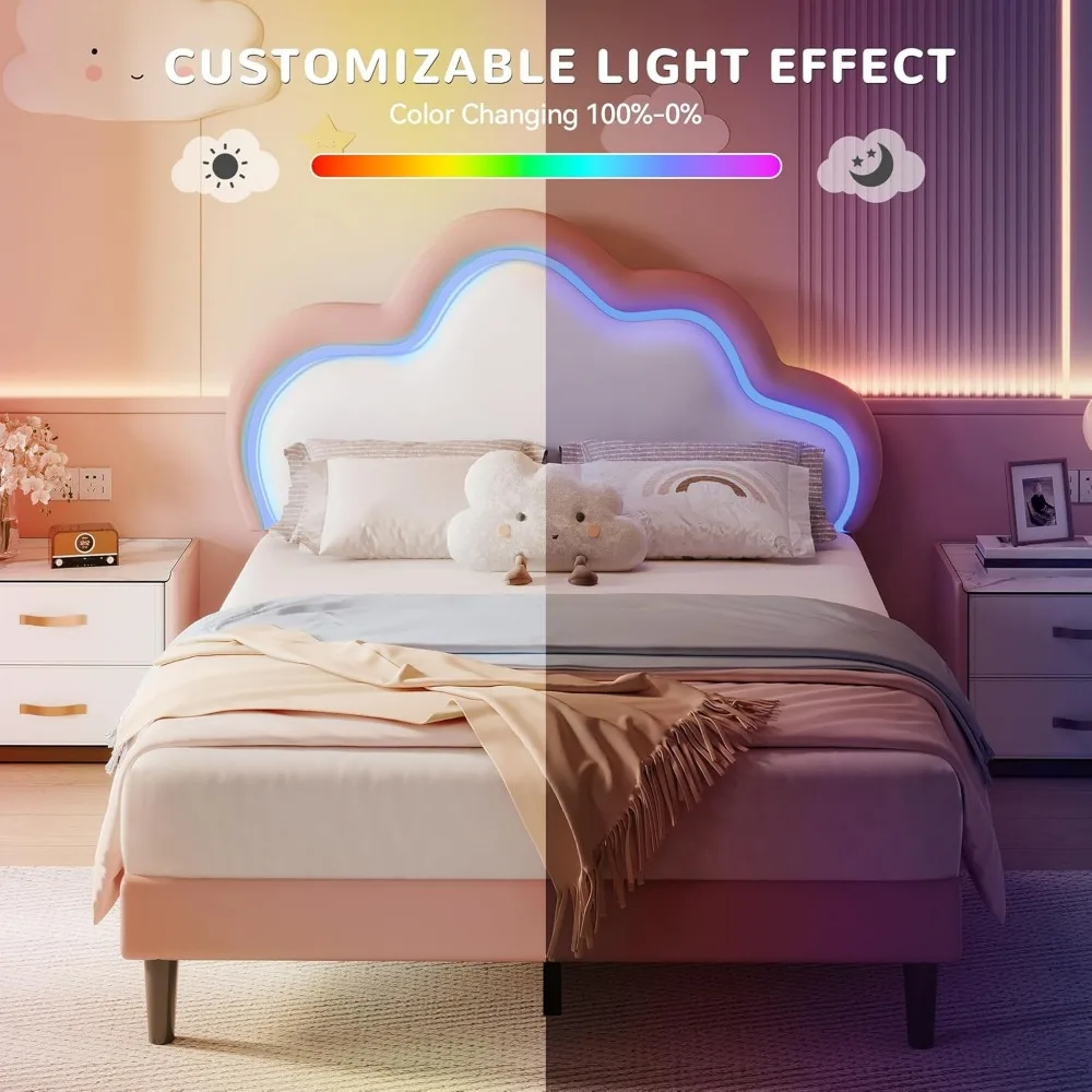 Lit rembourré intelligent LED Queen Size avec tête de lit Cloud réglable et base plateforme