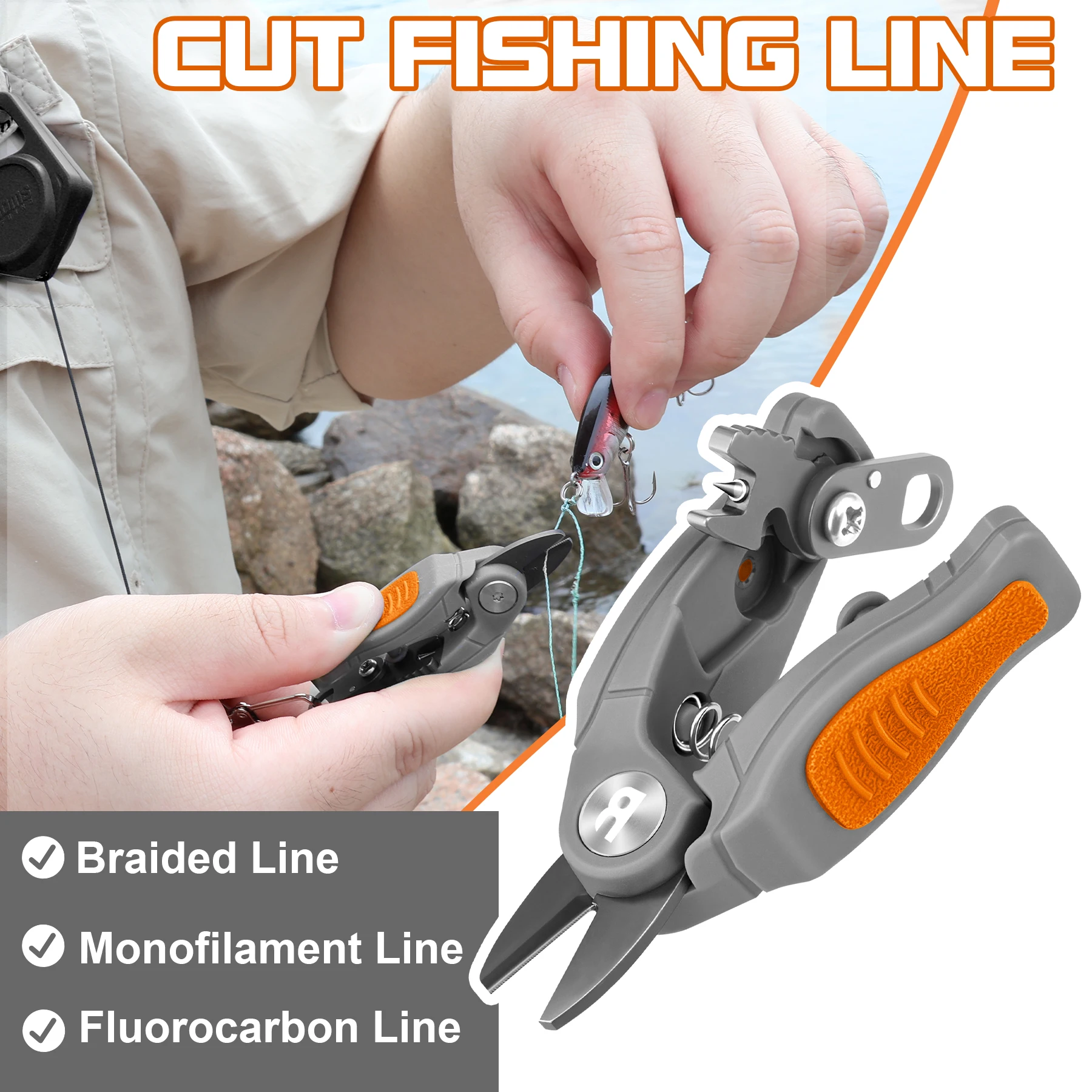 Ausleger Angelschnurschneider mit Retraktor, Mini-Angelschere aus Edelstahl für geflochtene Mono-Fluor-Schnur, Reinigungsnadel-Werkzeug – Detail 9