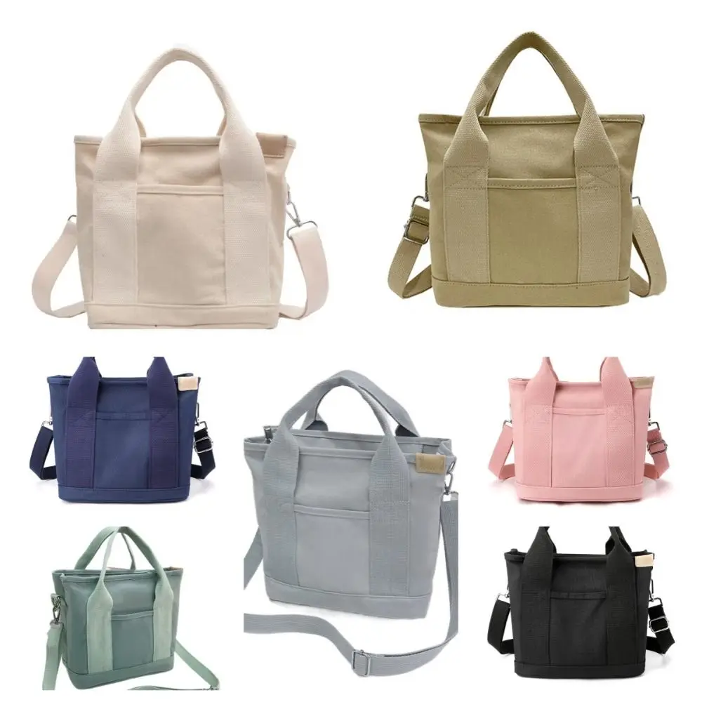 Multi-bolso estilo japonês crossbody saco com zíper grande capacidade lona bolsa de ombro saco de curso saco de mamãe cor pura sacola