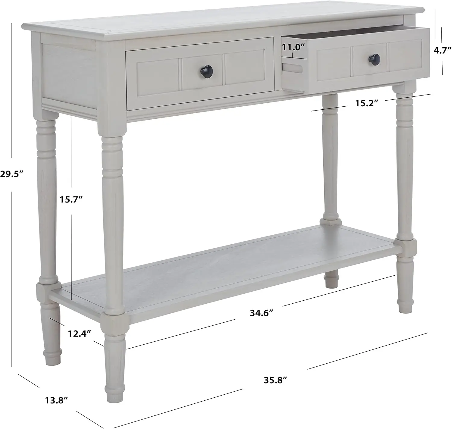 American Homes Collection Samantha Vintage Grey 2-Drawer Console Table