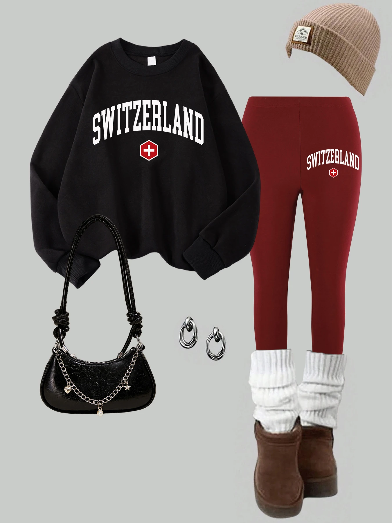 2 peça das mulheres eu amo madrid carta impressão sweatshirts leggings conjunto de inverno velo térmico hoodies calças rua roupas femininas