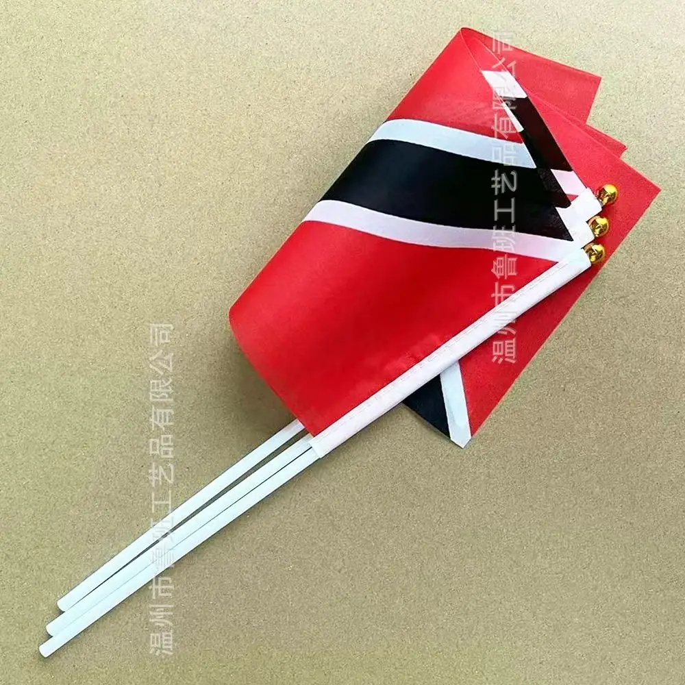 TIKI FLAG Trinidad and Tobago Hand Flag 14x21cm Polyester Trinidad and Tobago Hand Waving Flag with Plastic Flagpole for Events