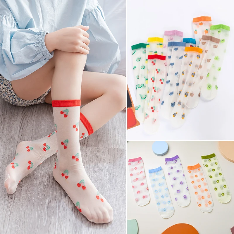 

Children's tube socks summer small fresh mosquito socks girls breathable cotton fruit animal flowers over the knee stockings