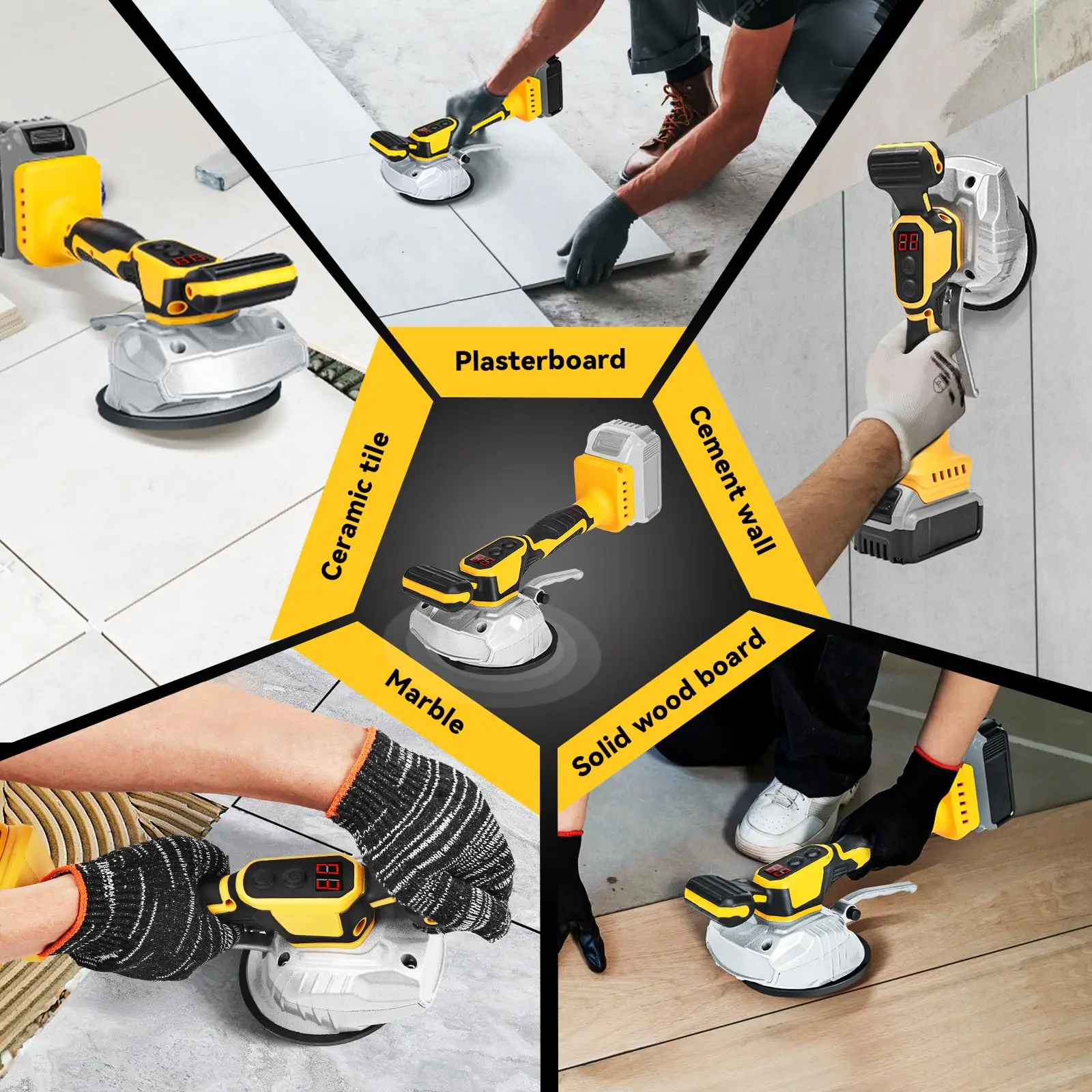 Portable Tiler Vibrator Tool Cordless Tile Vibration Leveling Machine for Dewalt 20V Battery for Suction Cup,Floor(No battery)