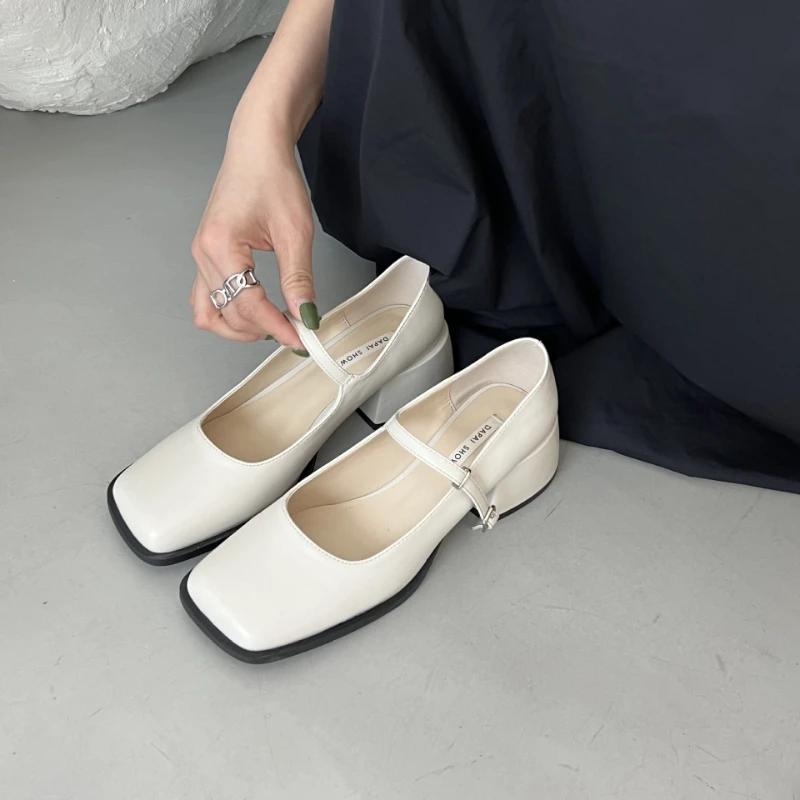 Brand Women Heels Shoes Fashion Square Toe Women Mary Jane Shoes Soft Sole Ballet Shoes Luxury Shallow Buckle Women Sandals 2024