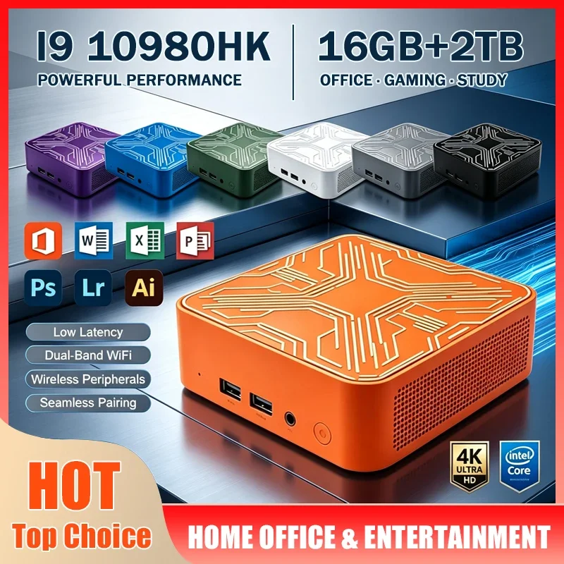 Core I9 10980HK Mini Portable PC 16GB DDR4 M.2 NVMe SSD Triple 4K Screen WiFi6 Silent Cooling Office Desktop Computer Windows 11