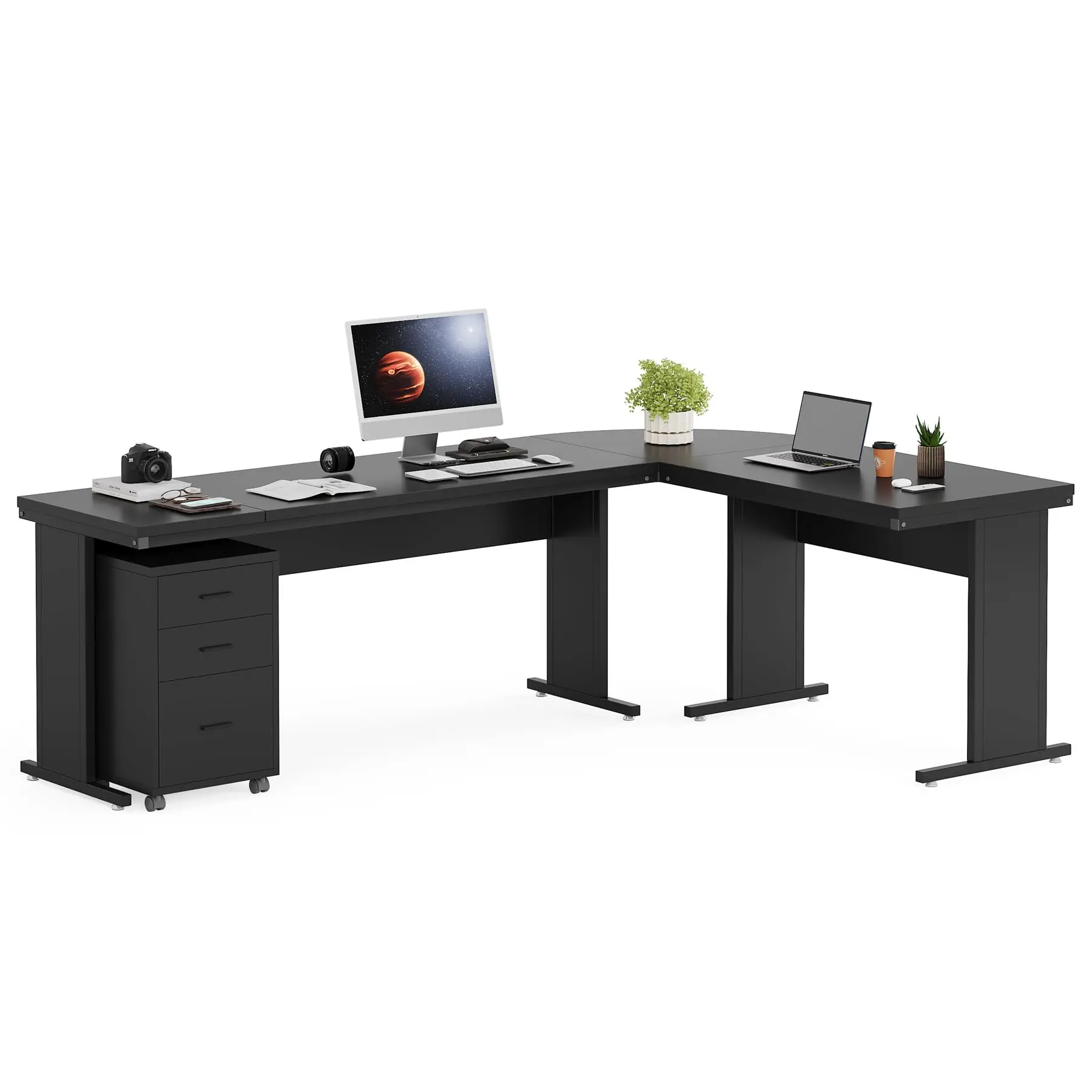 L-Shaped Executive Desk with File Cabinet, 83 Inch Large Corner Computer Desk with Drawers, Industrial Business