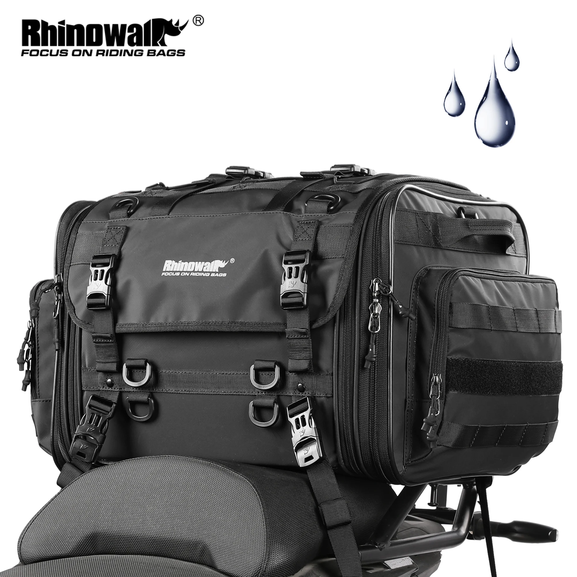 Rhinowalk 40/60L Motorcycle Bag Waterproof PVC Tail Bag Saddle Luggage Outdoor Expandable Back Seat Pannier Bag Moto Accessories