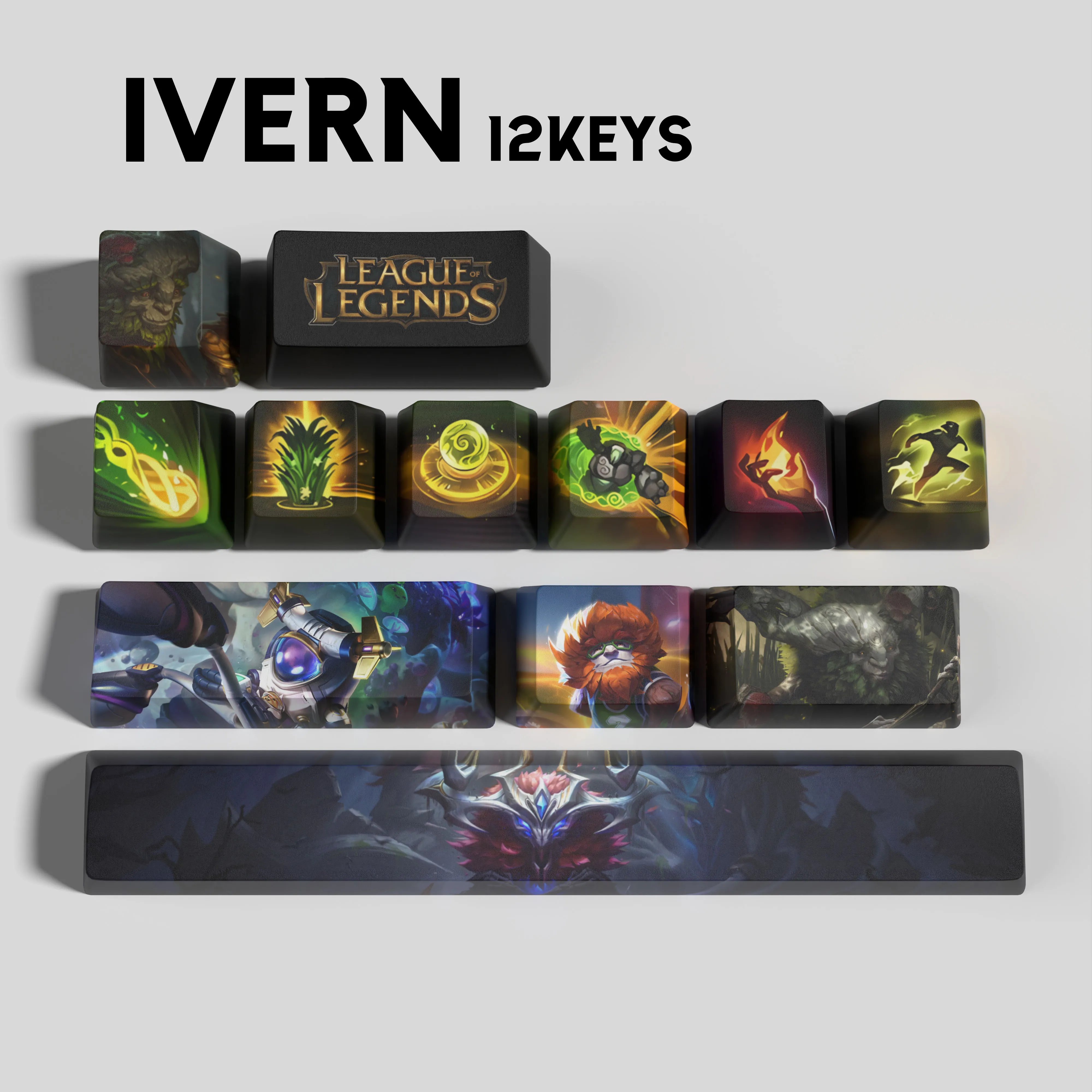 

Колпачки для клавиш IVERN, колпачки для клавиш League of Legends, игровые колпачки для клавиш OEM-профиль, 12 клавиш, колпачки для клавиш из ПБТ с красителем