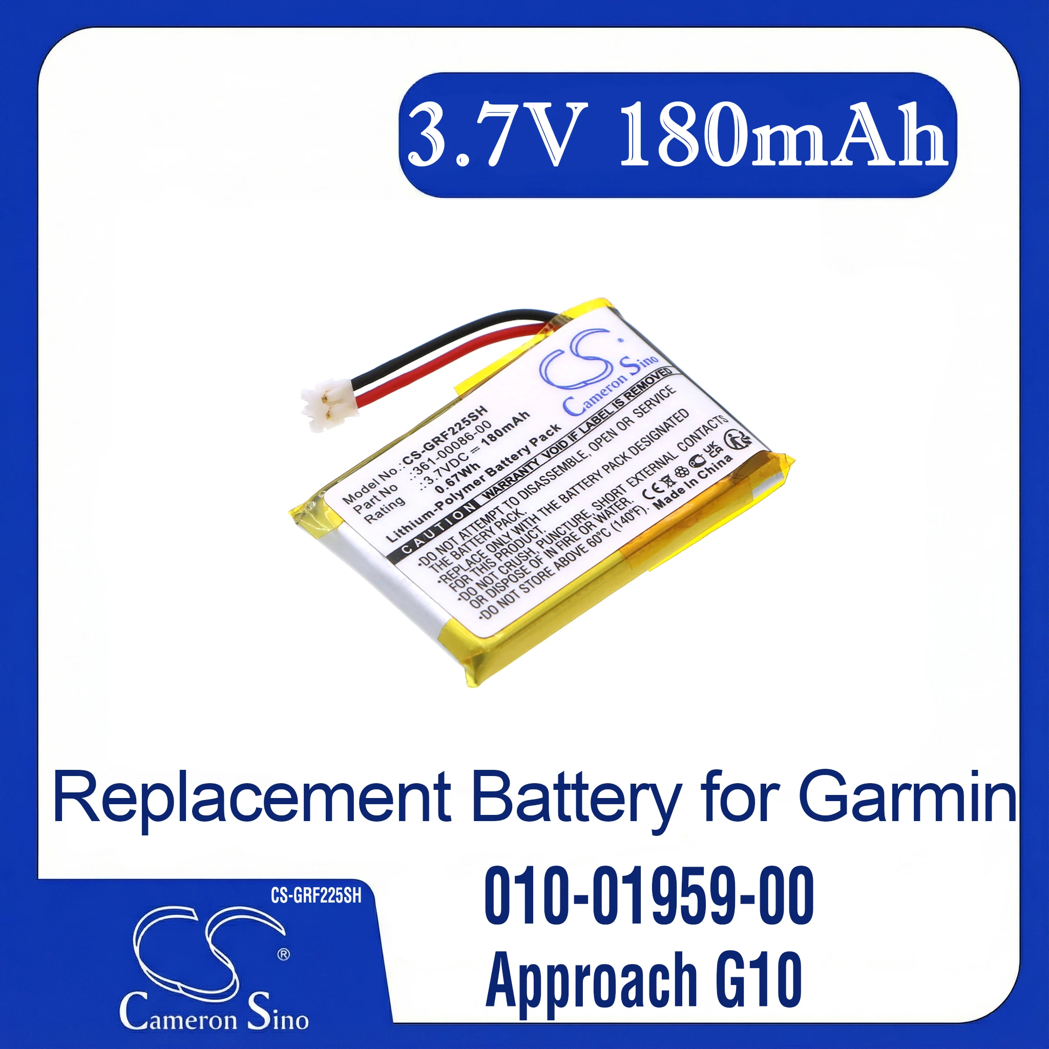 

Cameron Sino Replacement Battery for Garmin 010-01959-00, Approach G10, Approach S20,, Fits P/N 361-00072-00,361-00072-10,361-0