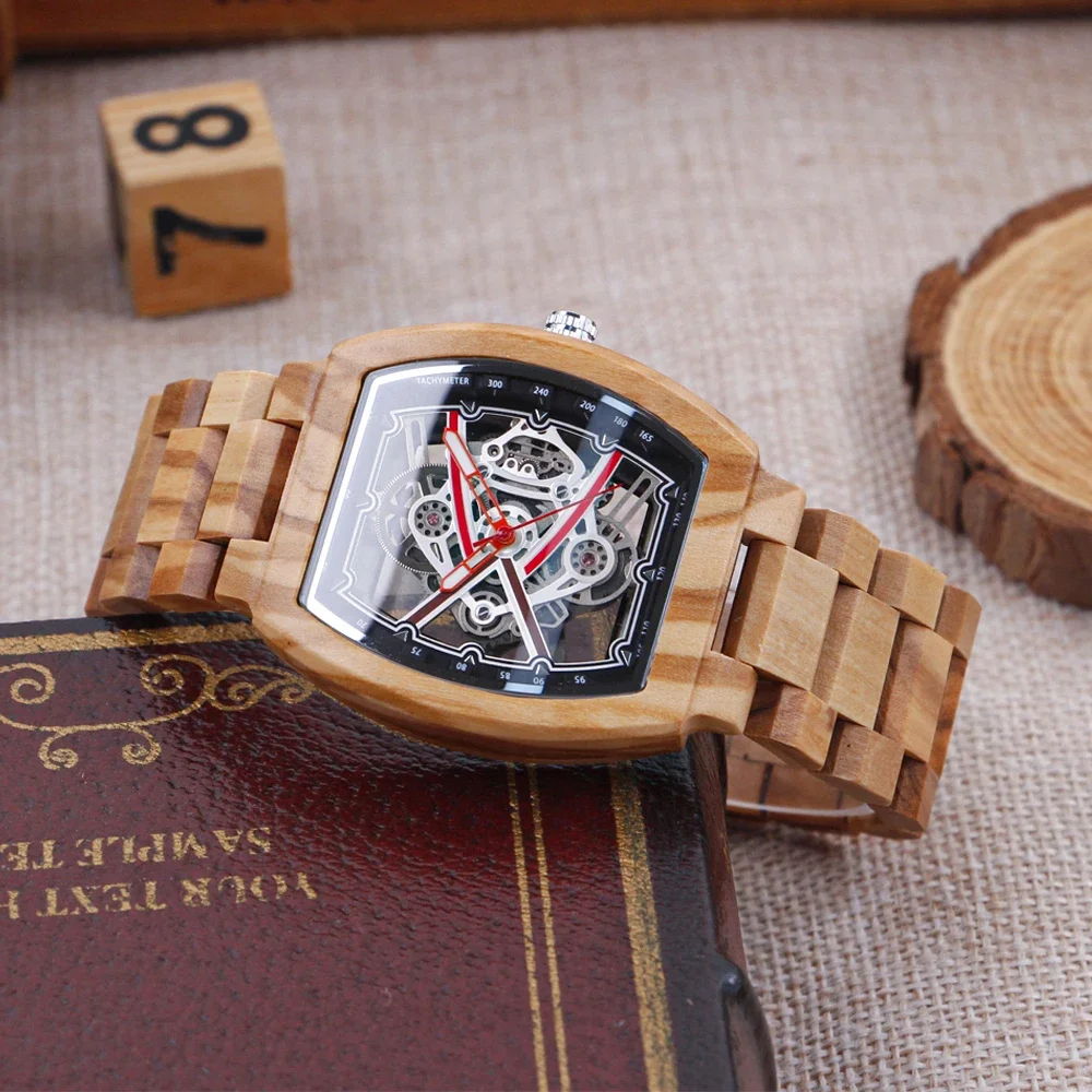 New Fashion Trend Quartz Hollow Movement Men's Watch Classic Appearance Luxury Wooden Watch Best Holiday Gift