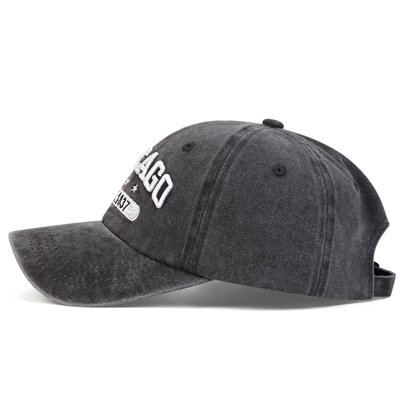 Unisex CHICAGO Brief Stickerei Waschen Baseball Caps Frühling und Herbst Outdoor Einstellbare Casual Hüte Sonnenschutz Hut Sport Kappe – Detail 2