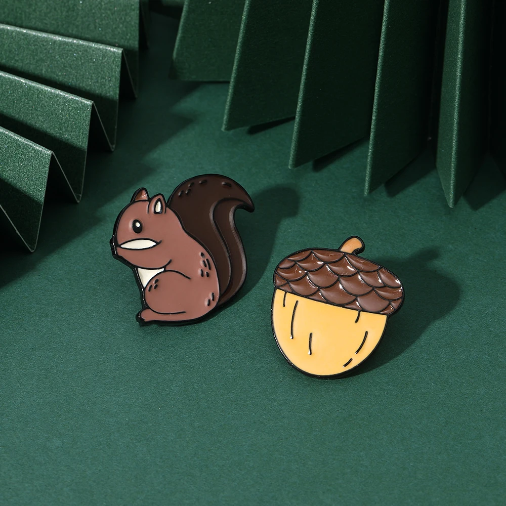 Cartoon Cute Forest Style Squirrel Pinecone Woodpecker Monkey Brooches Animal Pins For Kids Children Backpack Badge