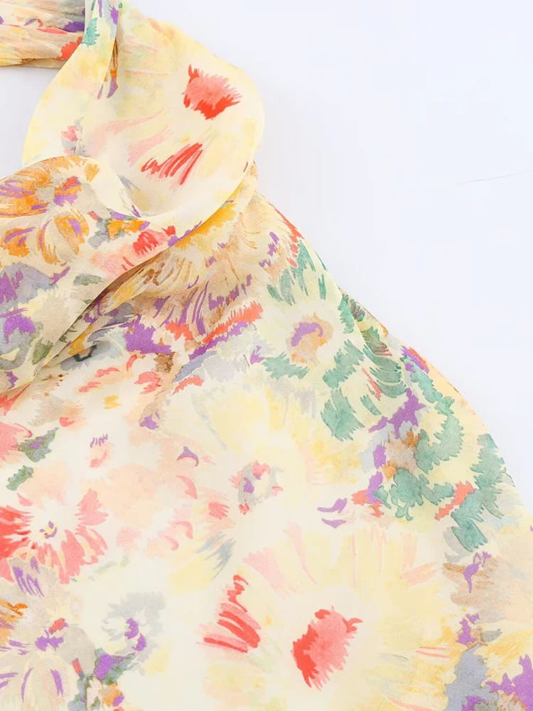 TRAF European and American style summer new fashion women's clothing halter neck backless flower print dress