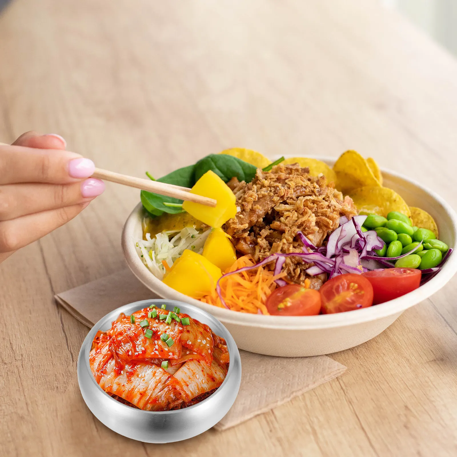 Tazón Aislado de Doble Capa de Acero Inoxidable 304 Premium de 9 cm, Forma Elegante para Retener Calor en Alimentos como Arroz, Sopa, Fideos, Ramen Coreano