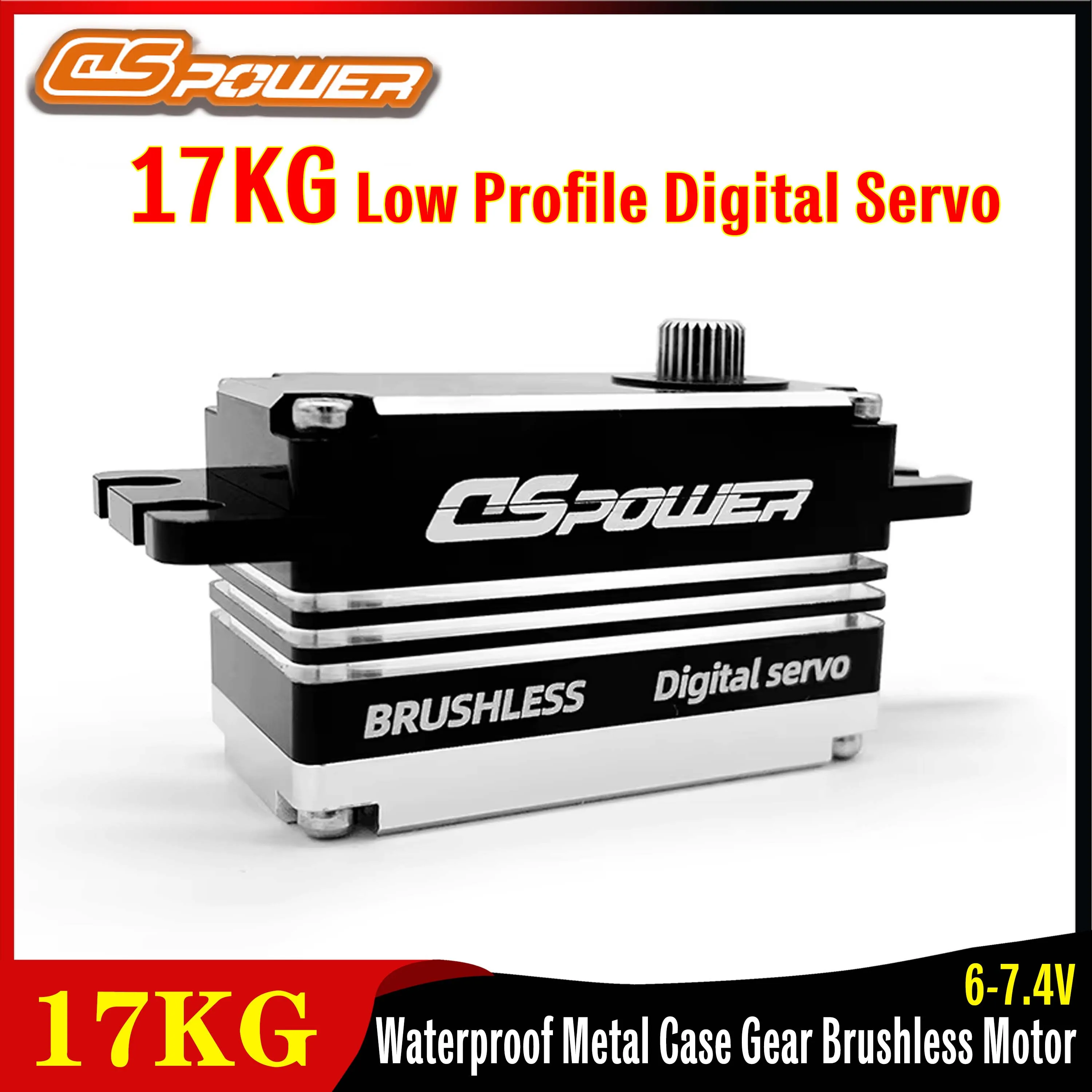 

DSpower 17KG Low Profile Digital Servo Waterproof Metal Case Gear Brushless Motor 6-7.4V for 1/10 RC Boat Car Plane Robot Model