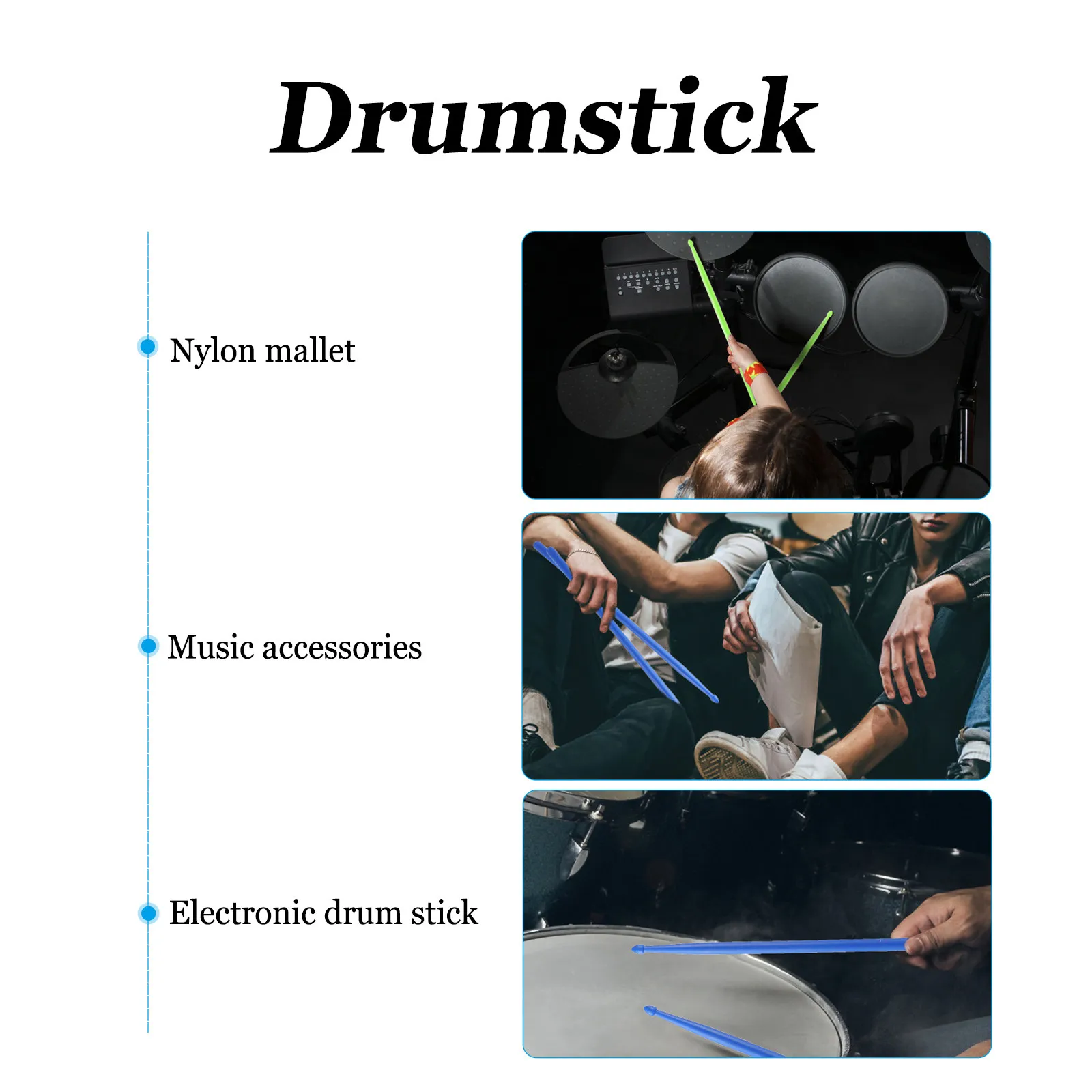 2Pairs Nylon Electronic Drumsticks Professional Non-Slip Grip Perfect for Beginners Students Concerts and Band Performances