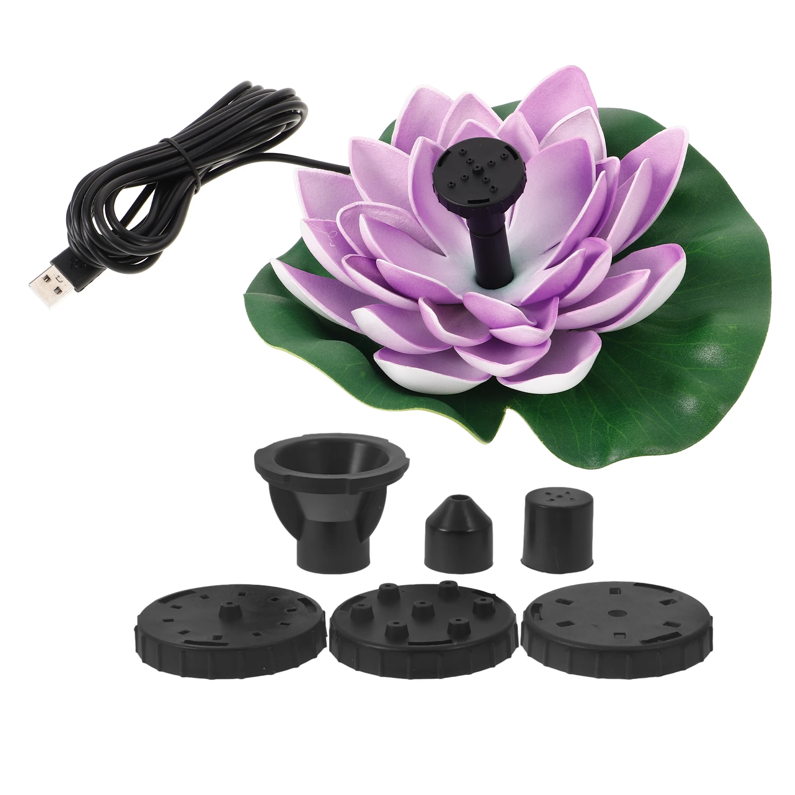 

1 set Floating Lotus Fountain Outdoor Garden Pond Decor USB Rechargeable Pe Material Landscape Ornament