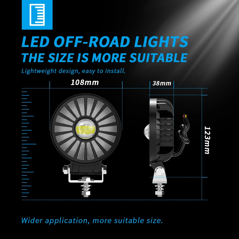 New Round Square LED Strobe Light Motorcycle Spotlight RGB 35W Work Light For Off-road/Motorcycle/Electric Vehicle/Forklift