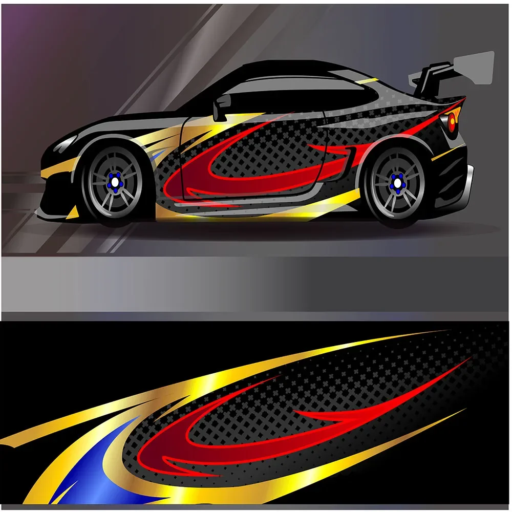 Full Body Racing Car Graphic Decal Vinyl Wrap Modern Design Vector Image Car Full Wrap Sticker Decorative Car Decal 400*100cm