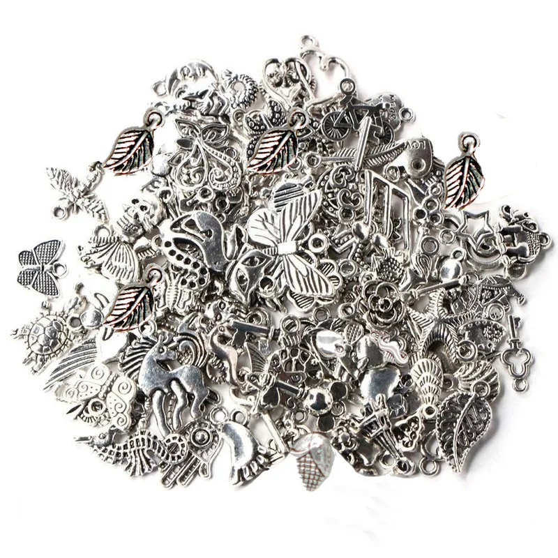 100pcs Tibetan Silver Mixed Pendant Animals Charms Beads for Jewelry Making Bracelet DIY Earrings Necklace DIY Craft Art Charm