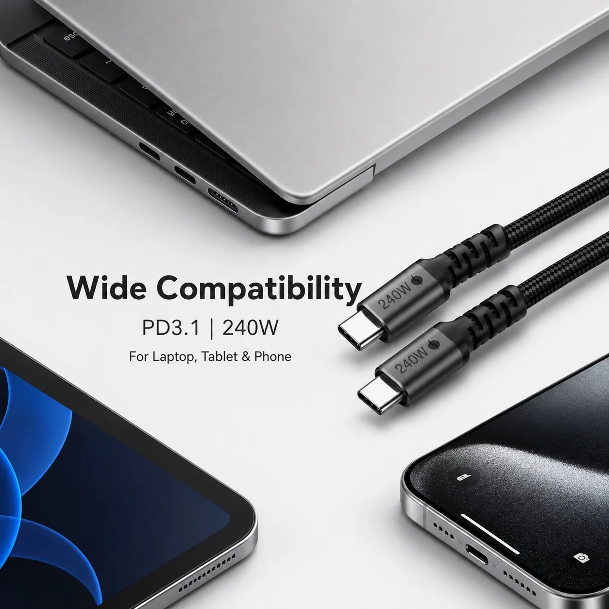 240W USB-C zu USB-C Kabel, PD3.1 Schnellladekabel Typ C, Nylon-Ummantelung für MacBook Pro Air iPad Pro Laptop – Detail 6