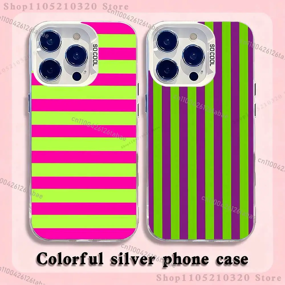 

Colorful Striped Minimalist Couple Lichee Phone Case For iPhone 17,16,15,14,13,12,11,Pro,Max,Plus,E,Air,Mini White Tpu Cover