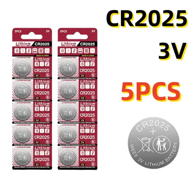 5PCS CR2025 Battery CR 2025 3V Lithium Battery DL2025 BR2025 KCR2025 For Car Remote Control Watch Button Coin Cells