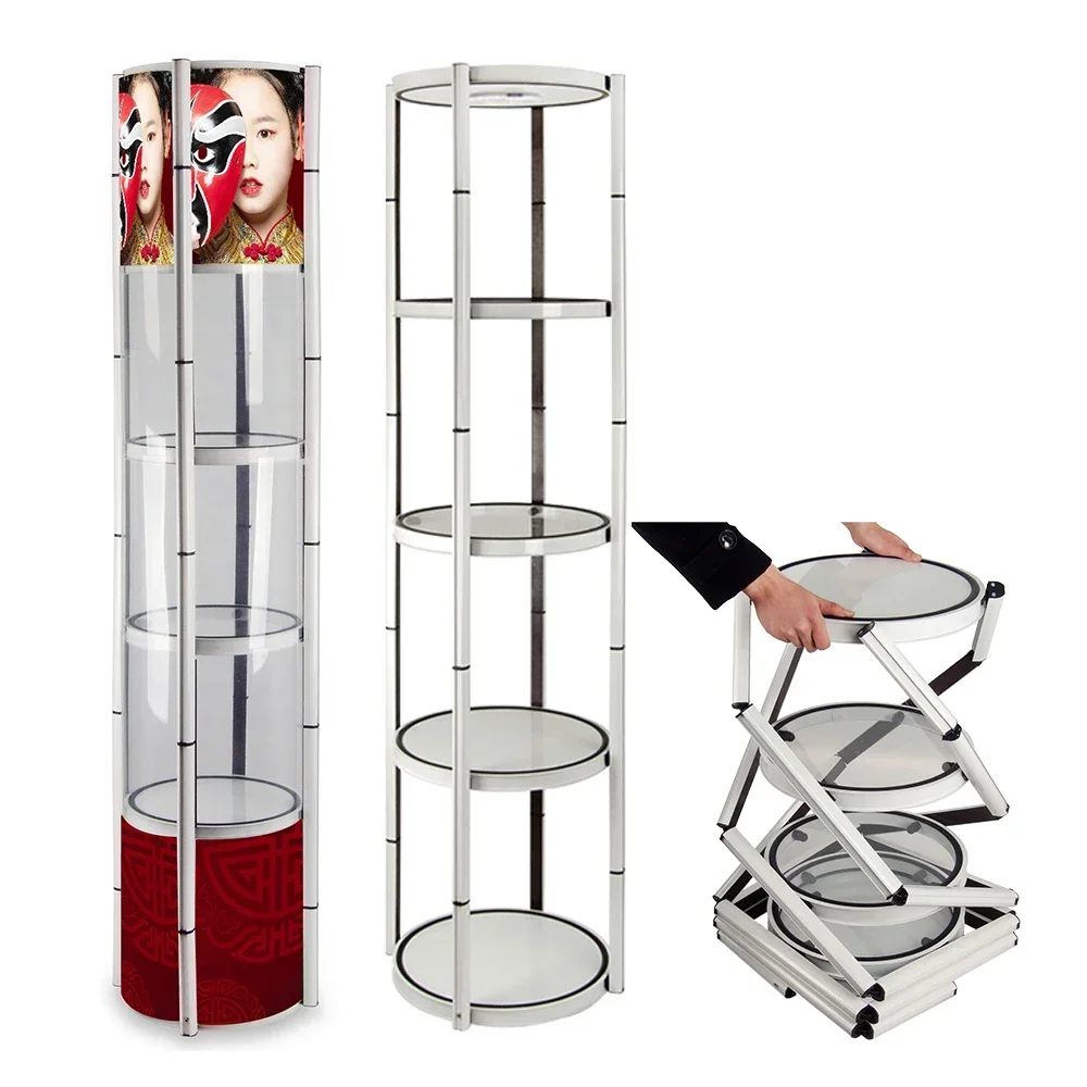 Hot SalesTrade Show 4 Layer Round Folding Twist Rack Tower Showcase For Shop Exhibition Display Showcase