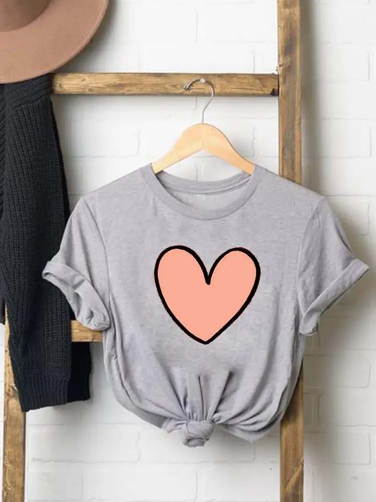 

Love Heart Trend Cute 90s Summer Clothes Fashion O-neck Tee Top Short Sleeve Graphic T-shirt Women Clothing Print T Shirt