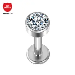 ASTM G23 Titanium Piercing Ear Lobe Internal Thread Labret Lip Bar Cartilage Gothic Crystal Earring Tragus Punk Body Jewelry
