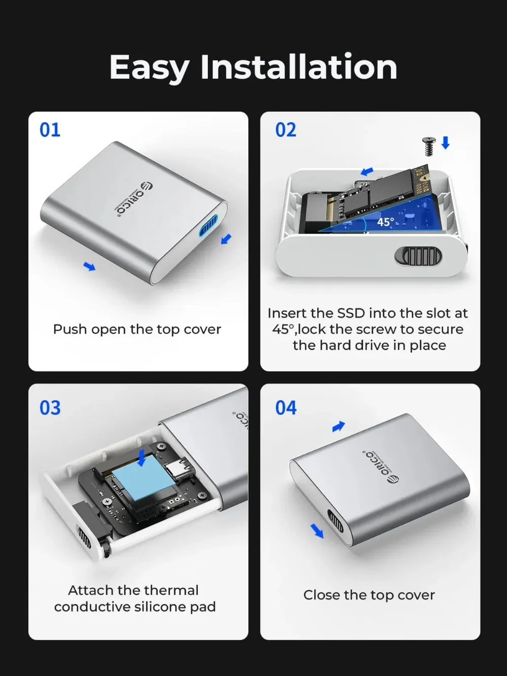 Orico-磁気外付けSSDドライブエンクロージャー,SSDケース,m.2 nvme,usb 3.2,gen 2, 10gbps,nvme,pci-e,m-key,2230mm