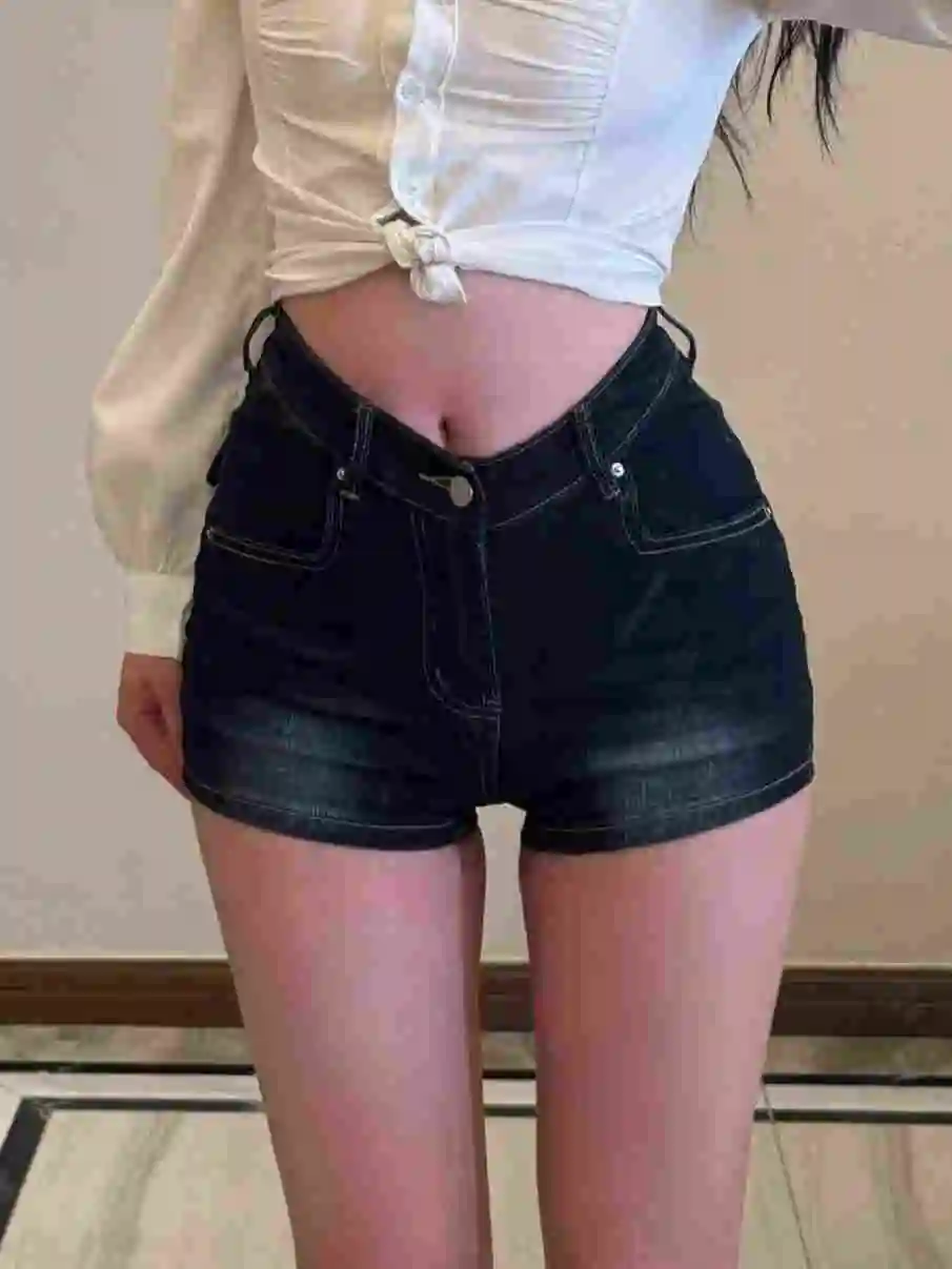 

Женские джинсы с высокой талией для похудения, модные, из хлопкового стрейч-денима, с низкой посадкой, в корейском стиле, облегающие, летние, укороченные шорты